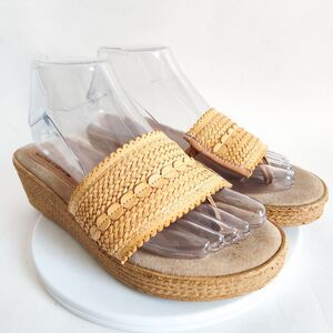 Y2K 90s Sbicca Chunky Rattan Straw Platform Slides‎ Sandals Natural Tan Size 8